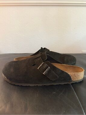 BIRKENSTOCK Suede Slip-On Clog with Buckle - Black